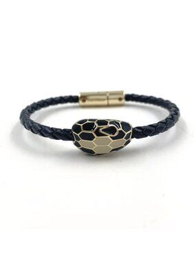 Bvlgari Serpenti Forever Leather Enamel Gold Black White Bracelet